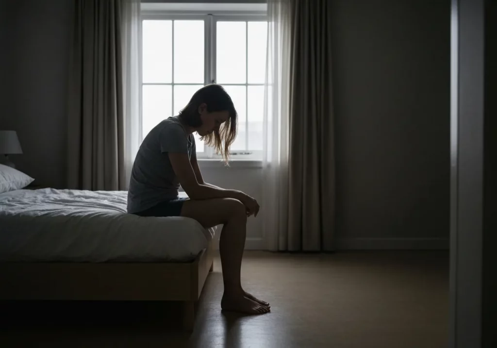 woman in the bed depressed