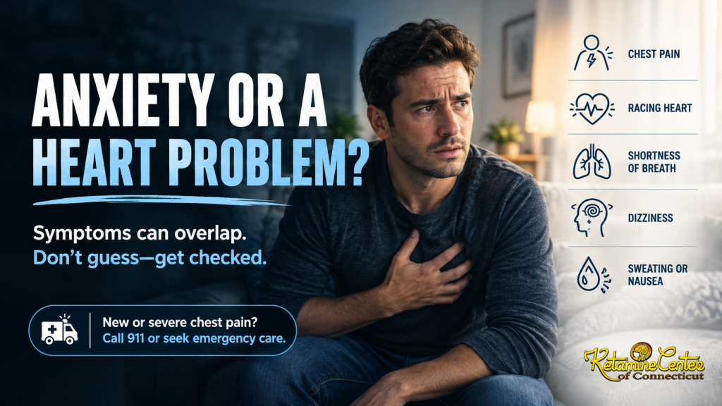 Anxiety Symptoms People Mistake for a Heart Problem Written by Dr. Gino Ang, MD, Board-Certified Anesthesiologist | Medically reviewed by Dr. Gino Ang, MD | Est. reading time: 10 minutes Plenty of people find their way to a mental health conversation by way of an emergency room. Chest pain, racing heart, the absolute certainty that this was it. Hours of tests. Then a doctor saying the words that are meant to be reassuring and almost never are: your heart is fine, this was probably anxiety. I want to write about that honestly, because most articles on this topic make a mistake that I think is dangerous. They are written to reassure you that it is probably just anxiety. That is the wrong emphasis, and it points you away from the thing that actually goes wrong most often. Read this part first. If you are having chest pain right now, call 911 or go to an emergency department. Do not sit with a webpage trying to decide whether it is anxiety. That includes chest pressure, pain spreading to your arm, jaw, neck or back, shortness of breath, cold sweat, nausea, or feeling faint. Nobody can distinguish a heart attack from a panic attack by how it feels, and that includes me. It takes an ECG and blood tests. Being sent home reassured is a far better outcome than the alternative, and emergency clinicians would much rather see you than not. This naturally raises important questions: Why the two feel identical There is a reason this confusion is so common, and it is not that people are imagining things. Anxiety and panic work through your sympathetic nervous system. Adrenaline goes up. Heart rate goes up. Blood pressure goes up. Breathing becomes faster and shallower. Blood is redistributed away from your skin and your gut. Those are also the things your body does during a genuine cardiac event. The machinery is shared. So the sensations overlap, not by coincidence but by design. I spend my working life watching heart rate and blood pressure in real time, because that is what an anesthesiologist does. Even with a monitor in front of me, I would not try to tell you what is happening in someone's chest from the outside. The idea that a patient should be able to do it from the inside, while frightened, is unreasonable. The symptoms that get confused most Symptom Why anxiety produces it Chest pain or tightness Chest wall muscles tense hard during panic, and hyperventilation can cause genuine chest discomfort Pounding or racing heart Adrenaline raises heart rate directly; attention to it makes it more noticeable Shortness of breath, air hunger Rapid shallow breathing feels like not getting enough air even when oxygen levels are normal Tingling in hands, feet or face Hyperventilation lowers blood carbon dioxide, which produces this reliably Dizziness or lightheadedness Same mechanism as above, from altered blood flow to the brain Sweating and chills Autonomic activation and blood redistribution away from the skin Nausea or stomach pain Blood diverted away from the digestive system Feeling detached or unreal A recognised panic symptom, often the most frightening one of all A sense of impending death Not a metaphor. It is a listed diagnostic feature of a panic attack The ones that confuse people most are usually from breathing Tingling fingers, numb lips, the lightheaded feeling, the sense that your hands are not quite yours. People reach for terrifying explanations for these, often a stroke. They come from over-breathing. Breathing fast and shallow blows off carbon dioxide, and low carbon dioxide changes how nerves fire and how blood vessels in the brain behave. It is a predictable chain, and it reverses once breathing settles. Knowing the mechanism genuinely helps some people, because the symptom becomes explainable rather than ominous. What tends to point one way or the other I am including this with real reluctance, and with a condition attached: these are tendencies that clinicians weigh alongside tests, not a decision tree for you to use at home. More typical of a cardiac cause More typical of panic Quality Pressure, heaviness, squeezing Sharp, stabbing, or a localised sore spot Location Diffuse, hard to point to Often a small area you can point to Spread Arm, jaw, neck, back Usually stays in the chest Trigger Brought on by exertion Often at rest, sometimes out of sleep Relief Eases with rest Not reliably changed by rest Reproducible No Sometimes sore when you press on it Course Builds and persists Peaks within minutes, then fades Why you cannot use that table to rule anything out. Heart attacks frequently present atypically, and that is especially true in women, in older adults and in people with diabetes. Some present with no chest pain at all. Nausea, breathlessness, jaw ache or sudden exhaustion can be the whole picture. A symptom pattern that looks like panic does not rule out a cardiac event. Only a workup does. The mistake that runs the other way, and it is the bigger one Here is the part most articles on this subject leave out entirely. Everyone worries about mistaking a heart problem for anxiety. In practice the error that costs people years of their lives is the reverse: a genuine cardiac condition labelled as anxiety and then left alone. The clearest example is supraventricular tachycardia, an arrhythmia in which the heart suddenly beats extremely fast. It comes on abruptly, it causes palpitations, breathlessness, chest discomfort, dizziness and a wave of fear, and it stops as suddenly as it started. If you read the panic attack criteria next to a description of SVT, they are close to interchangeable. In one single-centre study of patients eventually diagnosed with SVT, 20 of the 47 patients surveyed, around 43 percent, had initially been diagnosed with anxiety or panic attacks. Nearly 45 percent of the group reported having had symptoms for more than ten years before the arrhythmia was identified. That paper is a small survey with limitations the authors acknowledge, so treat the exact percentages as indicative rather than precise. The direction of the finding is consistent with a broader literature. A larger review of patients with supraventricular tachyarrhythmias found that women were more likely than men to report palpitations, nausea and anxiety as part of their presentation. The authors' recommendation is the practical takeaway: keep a high index of suspicion, perform an ECG in anyone with compatible symptoms, and specifically recognise the risk of attributing these symptoms in women to anxiety or panic rather than considering an arrhythmia. That recommendation exists because the misattribution happens often enough to be worth warning doctors about. Other conditions that get called anxiety SVT is the headline example, not the only one. Other arrhythmias, including atrial fibrillation, which can produce palpitations and breathlessness in episodes. Thyroid conditions. An overactive thyroid can produce a racing heart, tremor, sweating, heat intolerance, weight change and genuine anxiety. It is a blood test. Anaemia, which causes breathlessness, palpitations and fatigue. Also a blood test. Postural orthostatic tachycardia syndrome, in which heart rate rises sharply on standing, often mistaken for anxiety for years. Effects of substances you take, including caffeine, stimulants, decongestants, and some prescribed medications. Bring your complete list to your doctor rather than guessing; any decision about what you take is theirs to make, not something to work out from an article. What to actually do If you have recurring episodes like this and nobody has worked them up, the sequence I would suggest is straightforward. Get assessed physically first. Ask your doctor about an ECG. It takes minutes and it is inexpensive. If episodes are intermittent, ask whether a Holter monitor or a longer-term event monitor makes sense, since a normal ECG between episodes does not rule out an arrhythmia that only appears during one. Ask about basic blood tests, including thyroid function and a blood count. Both can imitate anxiety closely. Keep a simple log. Date, time, what you were doing, how fast it came on, how long it lasted, and any symptoms. If you have a smartwatch that records heart rate or rhythm, capture it during an episode. A heart rate reading taken during an attack is more diagnostically useful than any description you can give afterwards. Say the uncomfortable sentence. If a clinician moves quickly to anxiety, it is reasonable to ask directly: what else could be causing this, and has it been excluded. That question is not rude. It is the question the SVT researchers are effectively asking clinicians to ask themselves. Capture the episode if you can. The single most useful thing a patient has ever brought me for this kind of problem is a screenshot from a watch showing a heart rate of 190 during an episode that had been called panic for three years. One screenshot changed the entire direction of that workup. If it really is anxiety, that is not nothing I want to be careful about tone here, because the way this diagnosis gets delivered often leaves people feeling dismissed. Being told your heart is fine and this is anxiety can land as being told you were making a fuss. You were not. Panic attacks produce real physiological changes and the experience of one is genuinely awful. A panic attack has specific diagnostic criteria, including chest pain and a fear of dying, precisely because those features are characteristic rather than imagined. Anxiety and panic are also treatable, often well. Cognitive behavioural therapy for panic has a strong evidence base. The frustrating part is that many people leave the emergency department with a reassurance and no referral, which means the thing they actually have goes untreated while the thing they do not have has been thoroughly excluded. If that happened to you, the follow-up is worth chasing yourself. Where ketamine fits here, which is mostly nowhere Our clinic treats anxiety, so here is the conservative version. Ketamine is not a treatment for cardiac symptoms, and it is not a first-line treatment for anxiety or panic. The evidence base in anxiety disorders is considerably thinner than in depression. It becomes a reasonable conversation when anxiety sits alongside depression that has not responded to at least two antidepressants. There is also a specific reason this article matters to our practice. Ketamine temporarily raises heart rate and blood pressure, so cardiovascular screening is part of what we assess before treating anyone, and we check blood pressure before every single infusion. An undiagnosed arrhythmia is exactly the sort of thing that needs to be found before treatment, not during it. Conclusion The useful summary is that both errors are real, and they are not equally likely. Mistaking a heart attack for panic is the one everybody fears, and the answer to it is simple: if you have chest pain, go and be checked, every time, without trying to reason it out first. Mistaking a treatable cardiac condition for anxiety is the one that quietly takes years off people's lives, and the answer to that one is an ECG, some blood tests, and a willingness to ask what else this could be before accepting the first explanation. If you have been living with episodes like this for a long time and nobody has ever put leads on your chest, that is the place to start. Not with a webpage, and not with a ketamine clinic. Frequently Asked Questions Can anxiety cause real chest pain? Yes. Chest wall muscles tense during panic, and over-breathing can produce genuine chest discomfort. The pain is real even when the heart is structurally normal. That does not mean chest pain should be assumed to be anxiety, because the two cannot be told apart without testing. How can I tell if it is anxiety or my heart? You cannot, and neither can a clinician without an ECG and usually blood tests. Some patterns make one more likely, such as exertional pressure spreading to the arm or jaw pointing toward a cardiac cause, but heart attacks frequently present atypically, particularly in women, older adults and people with diabetes. If you have chest pain, seek emergency care. Why do my hands and lips tingle during a panic attack? From over-breathing. Rapid shallow breathing lowers blood carbon dioxide, which changes how nerves fire and how blood vessels in the brain behave. It produces tingling, numbness and lightheadedness reliably, and it reverses once breathing settles. Can a heart problem be misdiagnosed as anxiety? Yes, and it happens more than people expect. In one single-centre survey of patients eventually diagnosed with supraventricular tachycardia, roughly 43 percent had first been diagnosed with anxiety or panic attacks, and nearly 45 percent had been symptomatic for over ten years. Reviews of arrhythmia patients specifically warn clinicians about attributing these symptoms in women to anxiety without considering an arrhythmia. What tests should I ask for? An ECG is the usual starting point. Because an ECG taken between episodes can be normal even when an arrhythmia exists, ask whether a Holter or longer-term event monitor is appropriate if your episodes are intermittent. Thyroid function and a blood count are also worth discussing, since both can imitate anxiety. Your own physician decides what is indicated for you. My doctor said it was anxiety but I am not convinced. What now? Ask directly what else could cause this and whether it has been excluded, and ask specifically about capturing an episode on a monitor rather than only testing between them. Keeping a log with times, duration and any heart rate readings from a smartwatch gives that conversation something concrete to work with. Does ketamine help with anxiety-related chest symptoms? Ketamine is not a treatment for cardiac symptoms and is not a first-line treatment for anxiety or panic. The evidence in anxiety disorders is thinner than in depression. It becomes a reasonable discussion only when anxiety accompanies depression that has not responded to standard treatment, and cardiovascular screening is required before any infusion. Mandatory Patient Safety and Driving Protocol Because ketamine is a potent anesthetic that temporarily affects your reflexes, motor coordination, and visual perception, these rules are not optional. Our full preparation and recovery guide covers the rest. Cardiovascular screening before treatment. Ketamine transiently raises heart rate and blood pressure, so cardiac history and blood pressure are reviewed before you begin and checked before every session. Undiagnosed arrhythmias or uncontrolled blood pressure need addressing first. Pre-arranged transport required. You are prohibited from driving yourself home after an infusion. A responsible adult must accompany you and take you home. A rideshare on its own does not meet this requirement, and your driver is welcome to wait in our reception area. The 24-hour rule. Do not drive, operate machinery, or make significant legal or financial decisions for the remainder of the treatment day. You may resume driving the following calendar day after a full night of sleep. No alcohol or recreational substances for at least 24 hours beforehand. Our article on ketamine and alcohol explains why this matters for cardiovascular readings in particular. Strictly in-office. Use of ketamine outside our controlled clinical environment is unsafe and not permitted. Is Ketamine Available at Ketamine Center of Connecticut? Ketamine treatment is available at our two Connecticut locations: 232 Boston Post Rd Suite 13, Milford, CT 06460 1720 Post Rd E Suite 222, Westport, CT 06880 Treatments are strictly supervised by a board-certified physician, Dr. Gino Ang. Ketamine is prescribed only for adults who have not responded adequately to established first-line treatments for their condition. All treatment sessions are conducted in a controlled clinical environment, and ketamine is administered under the physician's direct supervision. Patients must follow strict protocols: Ketamine is prescribed and monitored only by a qualified physician. Treatment is delivered in-office with continuous medical oversight. Use of ketamine outside this controlled setting is unsafe and not permitted. You can read how we approach anxiety and depression, see how depression and anxiety differ, review our full process or our frequently asked questions, or contact us to schedule a consultation at our Milford or Westport clinic. This article is general education and is not a substitute for emergency assessment. If you have chest pain or symptoms you are unsure about, call 911 or go to an emergency department. If you are in crisis, call or text 988 to reach the Suicide and Crisis Lifeline. References Hamoud N et al. Epidemiological characteristics of patients with supraventricular tachycardias who were inappropriately diagnosed with panic attacks: experience from a large Saudi tertiary care center. Of 47 surveyed patients, 20 (roughly 43 percent) were initially diagnosed with anxiety or panic attacks; nearly 45 percent reported symptoms for more than ten years. Single-centre phone survey with data limitations acknowledged by the authors. Recognizing supraventricular tachyarrhythmias in female patients: beyond palpitations to symptoms like anxiety, panic, and nausea. Women more frequently reported palpitations (94.4 versus 86.2 percent), nausea (19.1 versus 9.9 percent) and anxiety (11.1 versus 4.0 percent). Authors recommend an ECG in all patients with compatible symptoms and explicitly caution against attributing these symptoms in women to anxiety or panic without considering arrhythmia. National Institute of Mental Health. Panic disorder: when fear overwhelms. Source for panic attack symptoms and duration, and for the statement that a panic attack is not itself life-threatening. American Psychiatric Association. Diagnostic and Statistical Manual of Mental Disorders, Fifth Edition, Text Revision (DSM-5-TR). Source for the panic attack criteria referenced, including chest pain, paresthesias, derealization and fear of dying as listed diagnostic features. External sources are linked for verification. Interpretation of this research is the author's own and does not imply endorsement by the researchers or their institutions. Dr. Gino Ang, MD Board-Certified Anesthesiologist Medical Review and Disclaimer This content was reviewed for medical accuracy by Dr. Gino Ang of the Ketamine Center of CT. This information is for educational purposes and is not a substitute for professional medical advice, diagnosis, or treatment. It is not a tool for deciding whether your symptoms are cardiac. Use of this site does not establish a doctor-patient relationship. Take the Next Step Toward Relief If your symptoms have been fully worked up and anxiety or depression is what remains, that is a conversation worth having. Book A Call: 203-701-6388