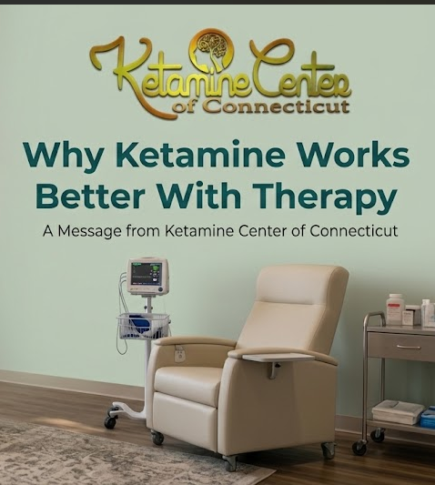 Empty therapy consulting room with two chairs, representing therapy alongside ketamine treatment
