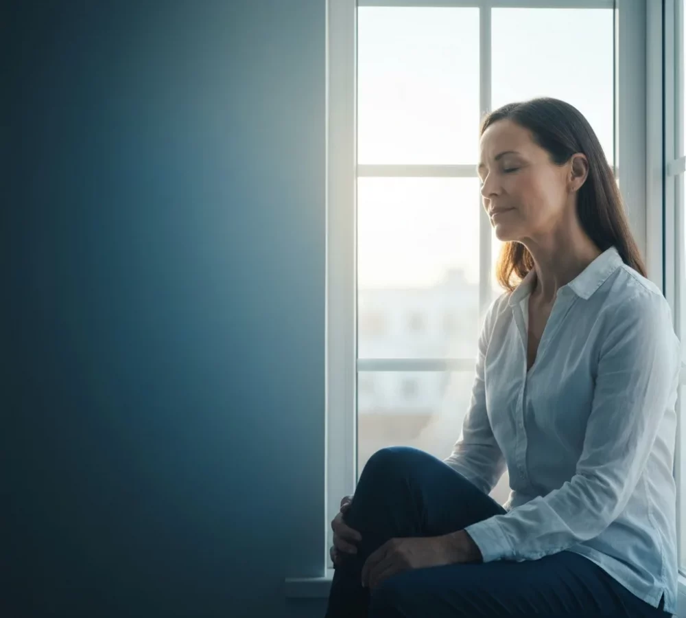 woman in the window in deep thoughts